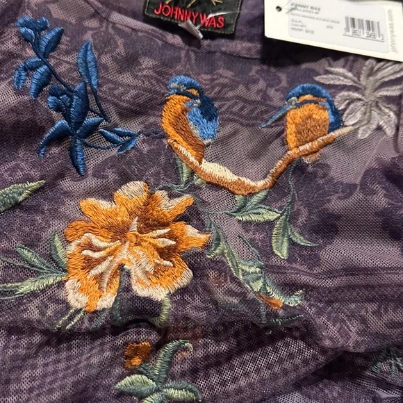 NWT Johnny Was Embroidered Purple Sleeveless Dress Mesh. - Picture 9 of 9